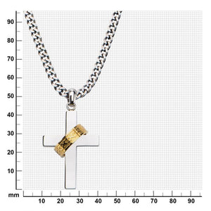 Gold IP Ring in Steel Cross Pendant with Chain