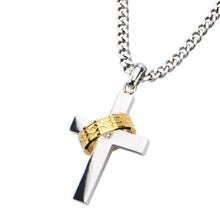 Load image into Gallery viewer, Gold IP Ring in Steel Cross Pendant with Chain