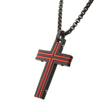 Load image into Gallery viewer, Black &amp; Red Plated Dante Cross Pendant with Chain