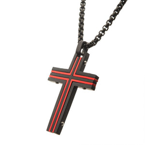 Black & Red Plated Dante Cross Pendant with Chain