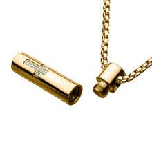Load image into Gallery viewer, Stainless Steel &amp; Gold IP Stash Cross Pendant with Clear CZ &amp; Gold IP Box Chain