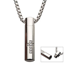 Load image into Gallery viewer, Stainless Steel Stash Cross Pendant with Clear CZ &amp; Steel Box Chain