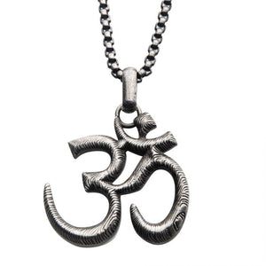 Stainless Steel with Antique Finish OM Symbol Pendant, with Steel Box Chain