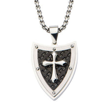 Load image into Gallery viewer, Shield &amp; Cross with Black Plated Pattern Pendant with Chain