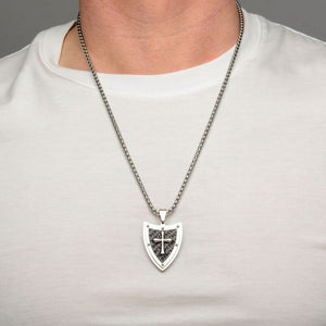 Shield & Cross with Black Plated Pattern Pendant with Chain