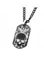 Stainless Steel Black Plated with Skull Design Dog Tag Pendant with Chain