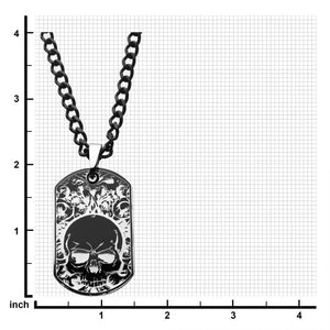 Stainless Steel Black Plated with Skull Design Dog Tag Pendant with Chain