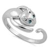 Sterling Silver Cat with Aqua Blue CZ Ring