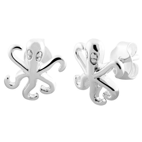 Sterling Silver Octopus Stud Earrings
