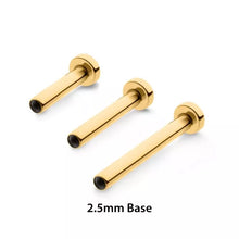 Load image into Gallery viewer, 16g 24K Gold PVD Titanium Internally Threaded Micro Labret Pin with 2.5mm Base