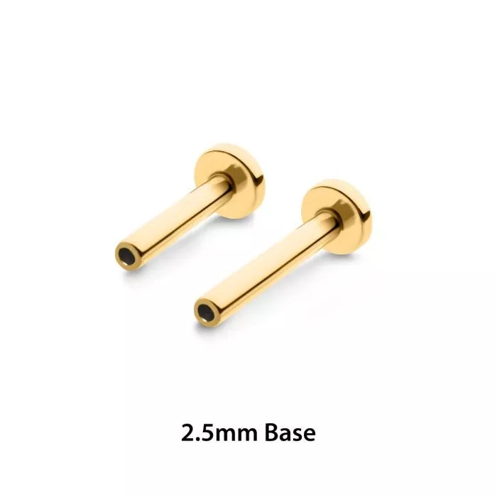 20g 24KT Gold PVD Titanium Threadless Labret with 2.5mm Base