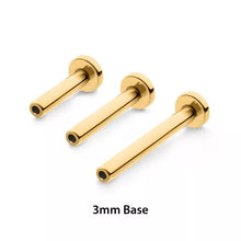 Load image into Gallery viewer, 24KT Gold PVD Titanium Threadless Labret with 3mm Base