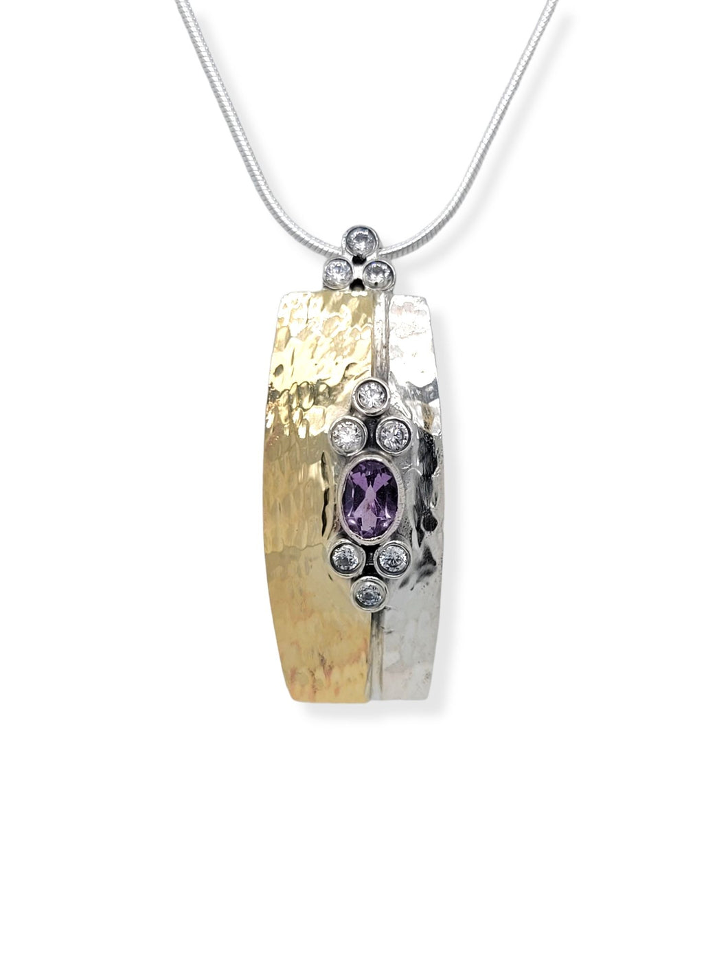 Solid Gold and Sterling Silver Amethyst and Cubic Zirconia Necklace