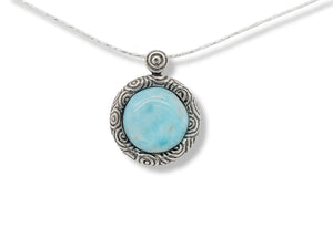 Round Larimar in Round decorative Sterling Silver Pendant Necklace